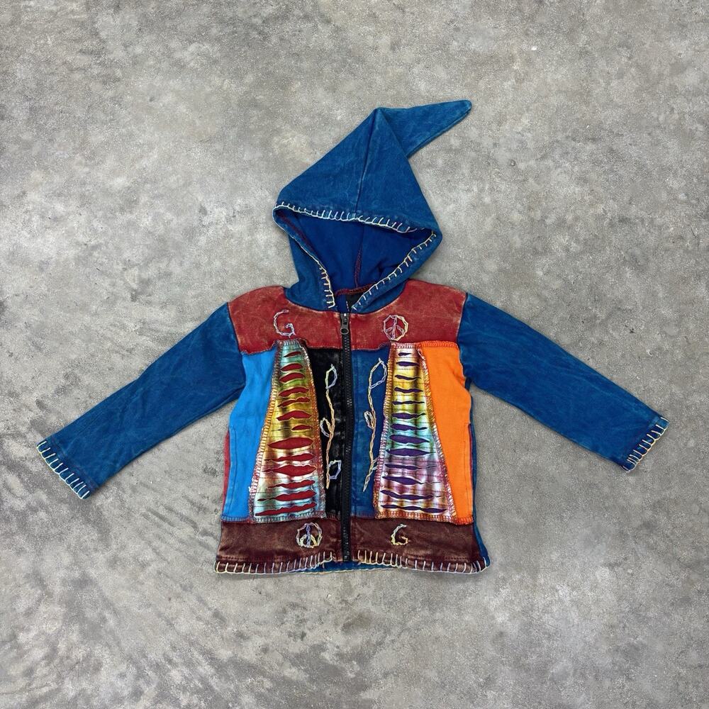 Shop Therapy Kids S/M Patchwork Zip-Up Hoodie Jacket Multicolor Cotton Nepal